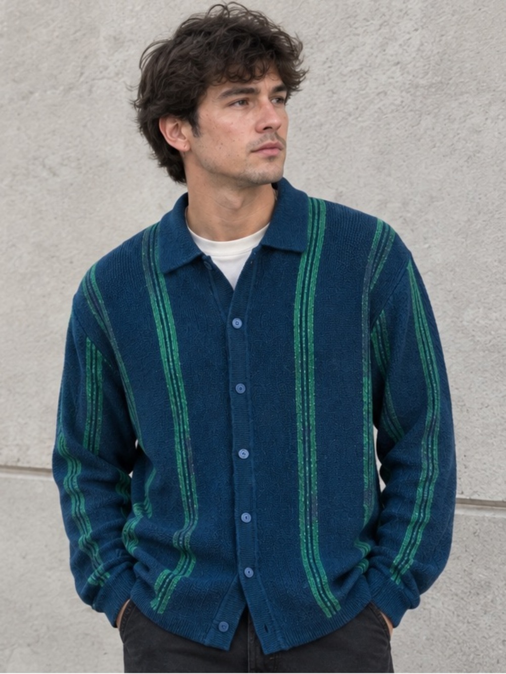 NWT Old Navy - Navy & Green Vertical Stripe Button-Up Cardigan